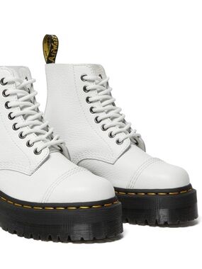 Dr. Martens Sinclair  White Leather Platform Lace-Up Boots with Black Sole